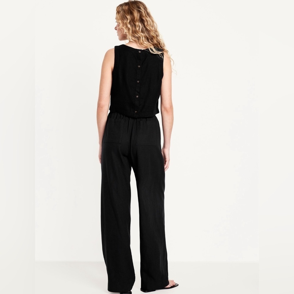 NWT! Black High-Waisted Linen-Blend Straight Pants - Multiple Sizes🔹 - Picture 3 of 10